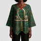 Sobek Crocodile Warrior Kimono Sleeve Blouse with Ankh Ancient Egyptian Motif in Emerald
