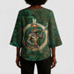 Sobek Crocodile Warrior Kimono Sleeve Blouse with Ankh Ancient Egyptian Motif in Emerald