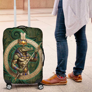 Sobek Crocodile Warrior Luggage Cover with Ankh Ancient Egyptian Motif in Emerald