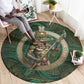 Sobek Crocodile Warrior Round Carpet with Ankh Ancient Egyptian Motif in Emerald