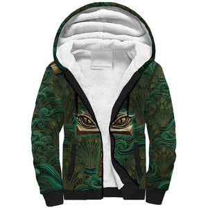 Sobek Crocodile Warrior Sherpa Hoodie with Ankh Ancient Egyptian Motif in Emerald
