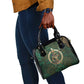 Sobek Crocodile Warrior Shoulder Handbag with Ankh Ancient Egyptian Motif in Emerald
