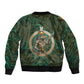 Sobek Crocodile Warrior Sleeve Zip Bomber Jacket with Ankh Ancient Egyptian Motif in Emerald