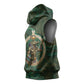 Sobek Crocodile Warrior Sleeveless Hoodie with Ankh Ancient Egyptian Motif in Emerald