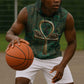 Sobek Crocodile Warrior Sleeveless Hoodie with Ankh Ancient Egyptian Motif in Emerald