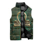 Sobek Crocodile Warrior Sleeveless Puffer Jacket with Ankh Ancient Egyptian Motif in Emerald
