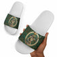 Sobek Crocodile Warrior Slide Sandals with Ankh Ancient Egyptian Motif in Emerald