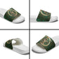 Sobek Crocodile Warrior Slide Sandals with Ankh Ancient Egyptian Motif in Emerald