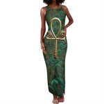 Sobek Crocodile Warrior Tank Maxi Dress with Ankh Ancient Egyptian Motif in Emerald