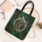 Sobek Crocodile Warrior Tote Bag with Ankh Ancient Egyptian Motif in Emerald