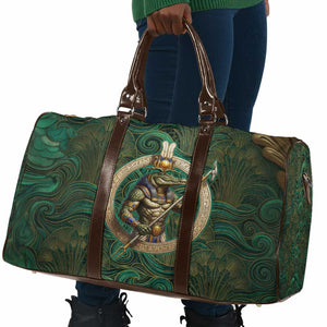 Sobek Crocodile Warrior Travel Bag with Ankh Ancient Egyptian Motif in Emerald