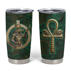 Sobek Crocodile Warrior Tumbler Cup with Ankh Ancient Egyptian Motif in Emerald