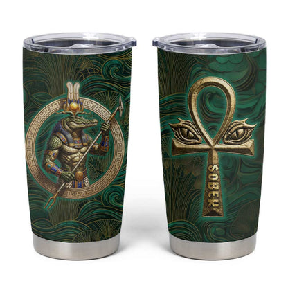 Sobek Crocodile Warrior Tumbler Cup with Ankh Ancient Egyptian Motif in Emerald