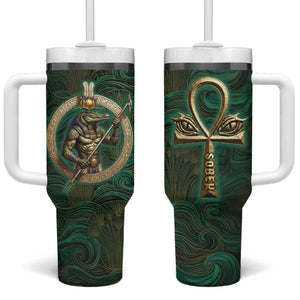Sobek Crocodile Warrior Tumbler With Handle with Ankh Ancient Egyptian Motif in Emerald