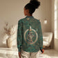 Sobek Crocodile Warrior Women Casual Shirt with Ankh Ancient Egyptian Motif in Emerald