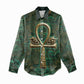 Sobek Crocodile Warrior Women Casual Shirt with Ankh Ancient Egyptian Motif in Emerald