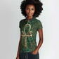 Sobek Crocodile Warrior Women Polo Shirt with Ankh Ancient Egyptian Motif in Emerald