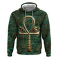 Sobek Crocodile Warrior Zip Hoodie with Ankh Ancient Egyptian Motif in Emerald