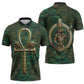Sobek Crocodile Warrior Zipper Polo Shirt with Ankh Ancient Egyptian Motif in Emerald