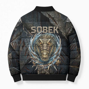 Sobek Egypt Bomber Puffer Jacket with Crocodile Head Water Symbolism Ancient Guardian