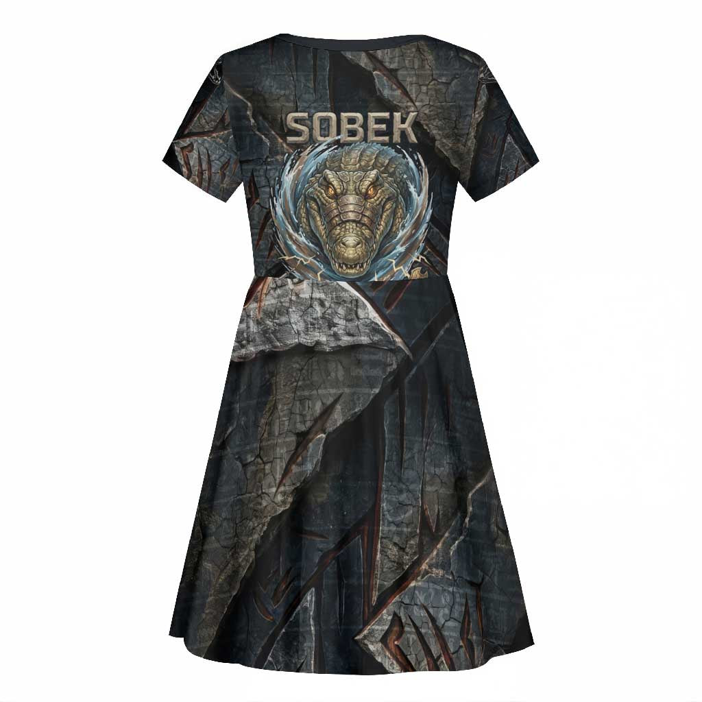 Sobek Egypt Kid Short Sleeve Dress with Crocodile Head Water Symbolism Ancient Guardian