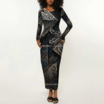 Sobek Egypt Long Sleeve Bodycon Dress with Crocodile Head Water Symbolism Ancient Guardian