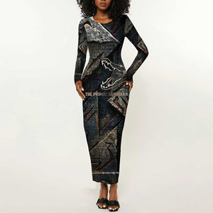 Sobek Egypt Long Sleeve Bodycon Dress with Crocodile Head Water Symbolism Ancient Guardian