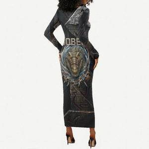 Sobek Egypt Long Sleeve Bodycon Dress with Crocodile Head Water Symbolism Ancient Guardian