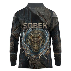 Sobek Egypt Long Sleeve Polo Shirt with Crocodile Head Water Symbolism Ancient Guardian
