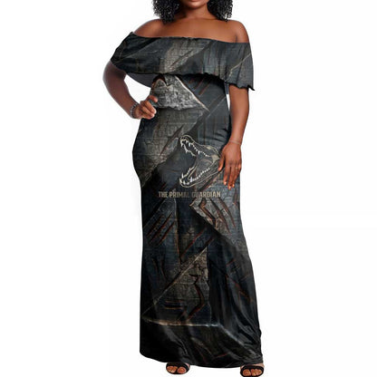 Sobek Egypt Off Shoulder Maxi Dress with Crocodile Head Water Symbolism Ancient Guardian