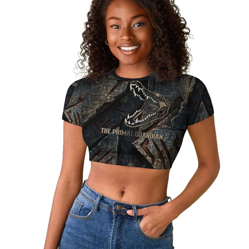 Sobek Egypt Raglan Cropped T shirt with Crocodile Head Water Symbolism Ancient Guardian