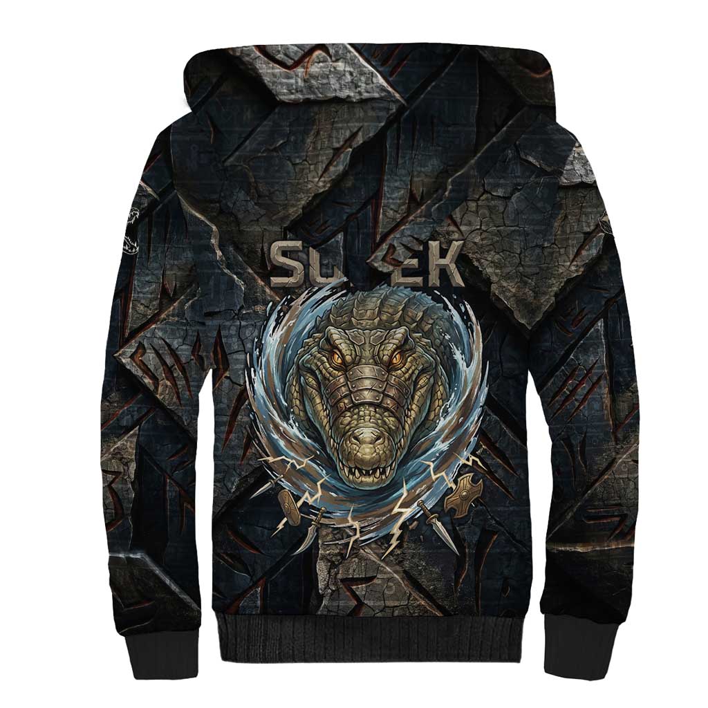 Sobek Egypt Sherpa Hoodie with Crocodile Head Water Symbolism Ancient Guardian