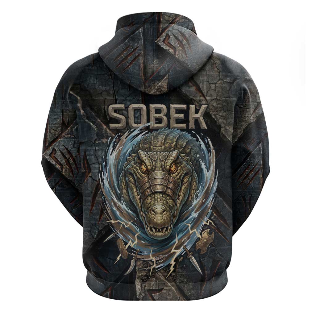 Sobek Egypt Zip Hoodie with Crocodile Head Water Symbolism Ancient Guardian