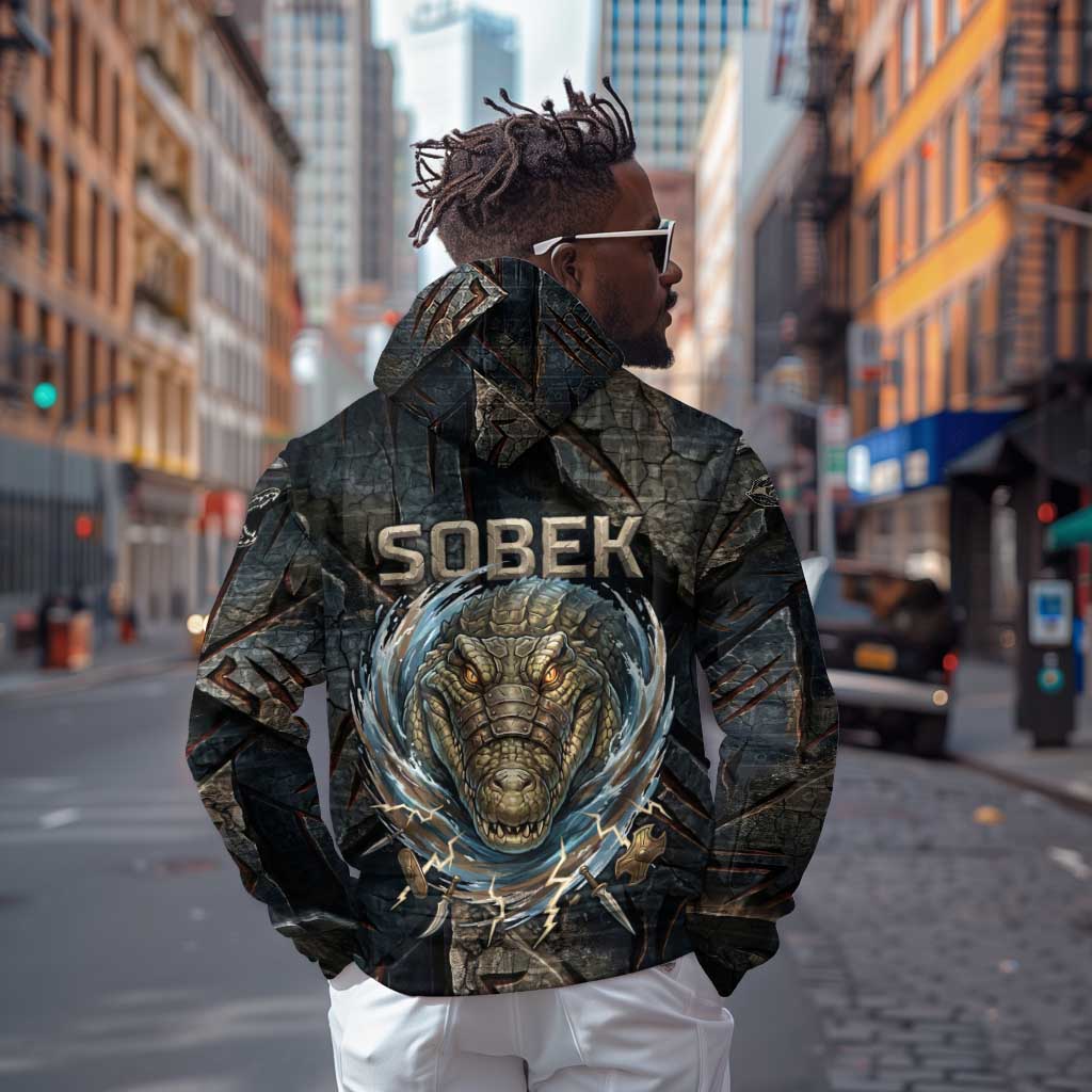 Sobek Egypt Zip Hoodie with Crocodile Head Water Symbolism Ancient Guardian