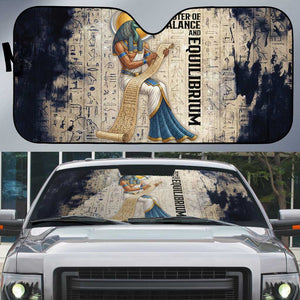 Thoth Auto Sun Shade Ibis Head and Ancient Scroll Egyptian Wisdom