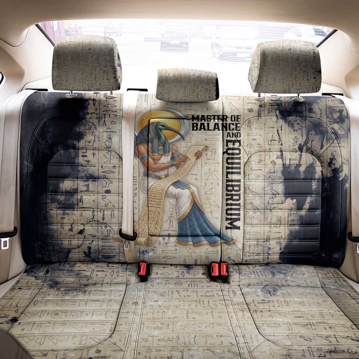 Thoth Back Car Seat Cover Ibis Head and Ancient Scroll Egyptian Wisdom
