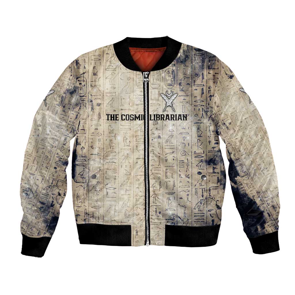 Thoth Bomber Jacket Ibis Head and Ancient Scroll Egyptian Wisdom