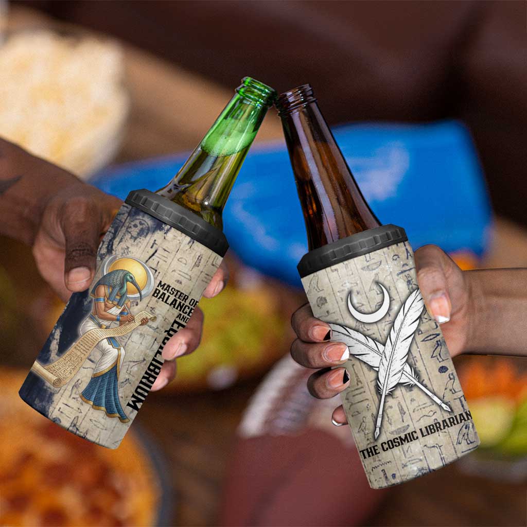 Thoth 4 in 1 Can Cooler Tumbler Ibis Head and Ancient Scroll Egyptian Wisdom