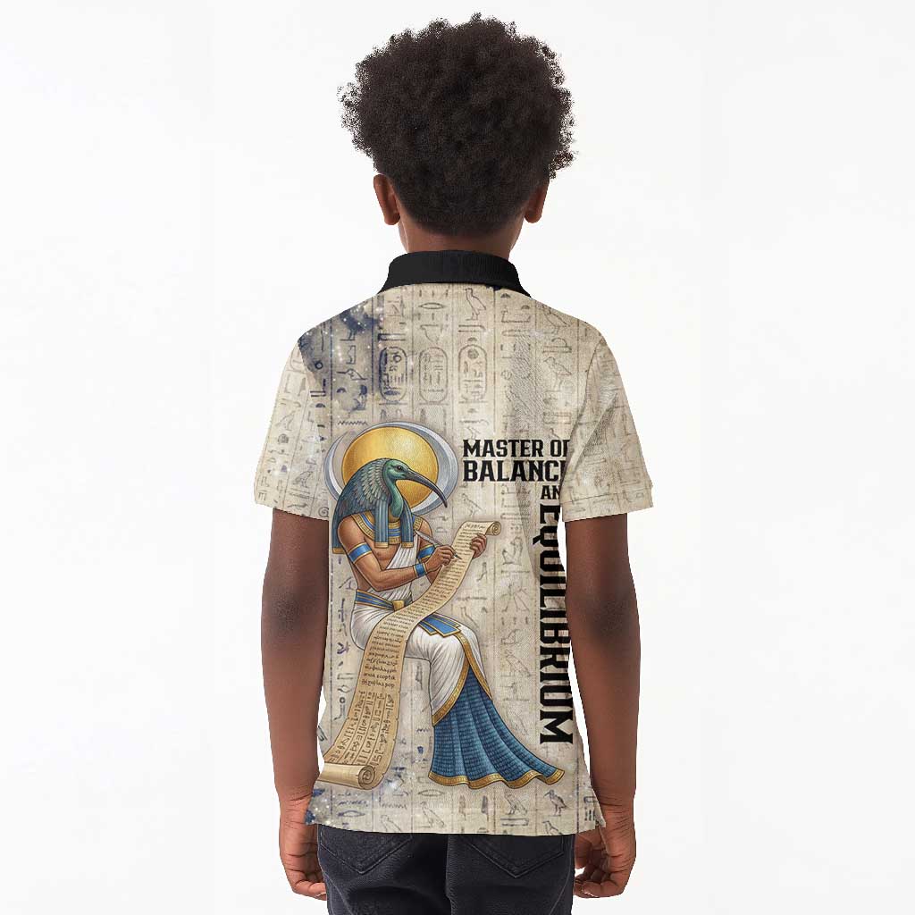 Thoth Kid Polo Shirt Ibis Head and Ancient Scroll Egyptian Wisdom