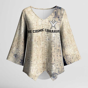 Thoth Kimono Sleeve Blouse Ibis Head and Ancient Scroll Egyptian Wisdom