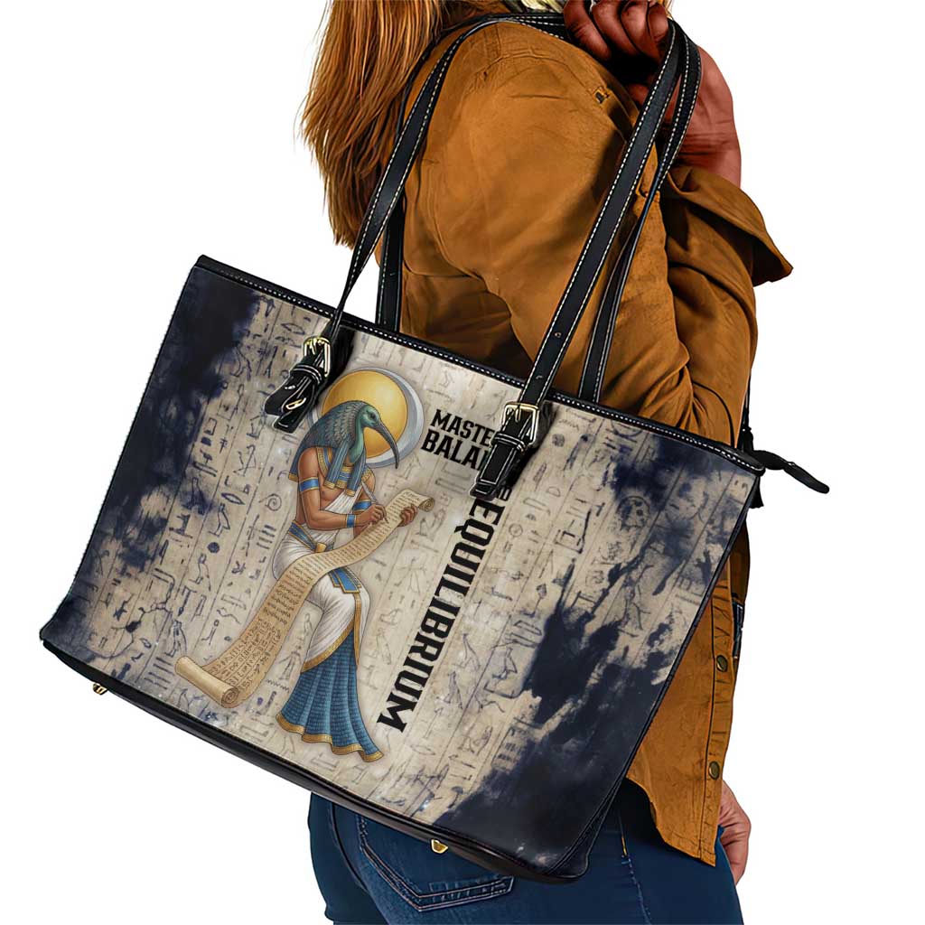 Thoth Leather Tote Bag Ibis Head and Ancient Scroll Egyptian Wisdom