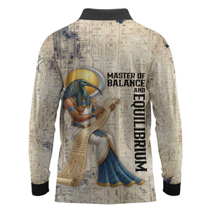 Thoth Long Sleeve Polo Shirt Ibis Head and Ancient Scroll Egyptian Wisdom