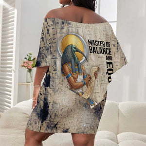 Thoth Off Shoulder Short Dress Ibis Head and Ancient Scroll Egyptian Wisdom