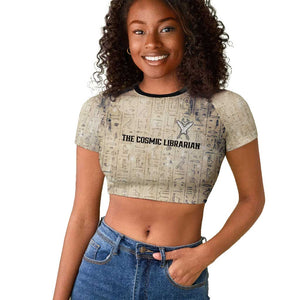 Thoth Raglan Cropped T shirt Ibis Head and Ancient Scroll Egyptian Wisdom