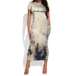 Thoth Short Sleeve Bodycon Dress Ibis Head and Ancient Scroll Egyptian Wisdom
