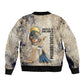 Thoth Sleeve Zip Bomber Jacket Ibis Head and Ancient Scroll Egyptian Wisdom