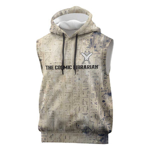 Thoth Sleeveless Hoodie Ibis Head and Ancient Scroll Egyptian Wisdom