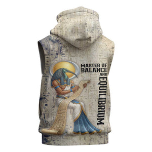 Thoth Sleeveless Zip Hoodie Ibis Head and Ancient Scroll Egyptian Wisdom