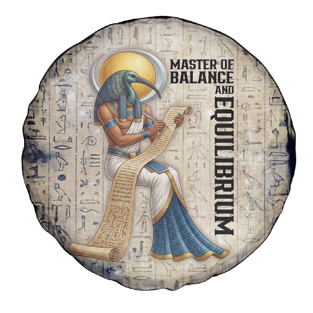 Thoth Spare Tire Cover Ibis Head and Ancient Scroll Egyptian Wisdom