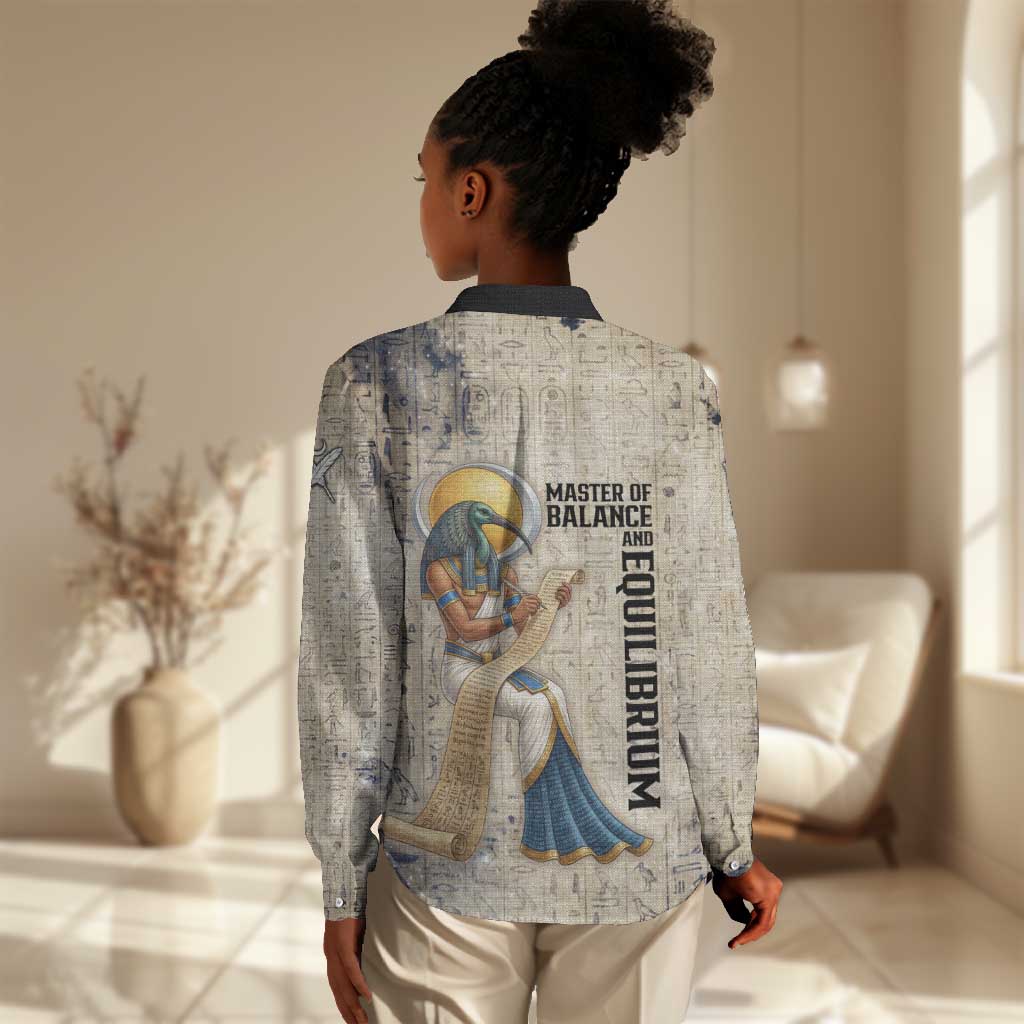 Thoth Women Casual Shirt Ibis Head and Ancient Scroll Egyptian Wisdom